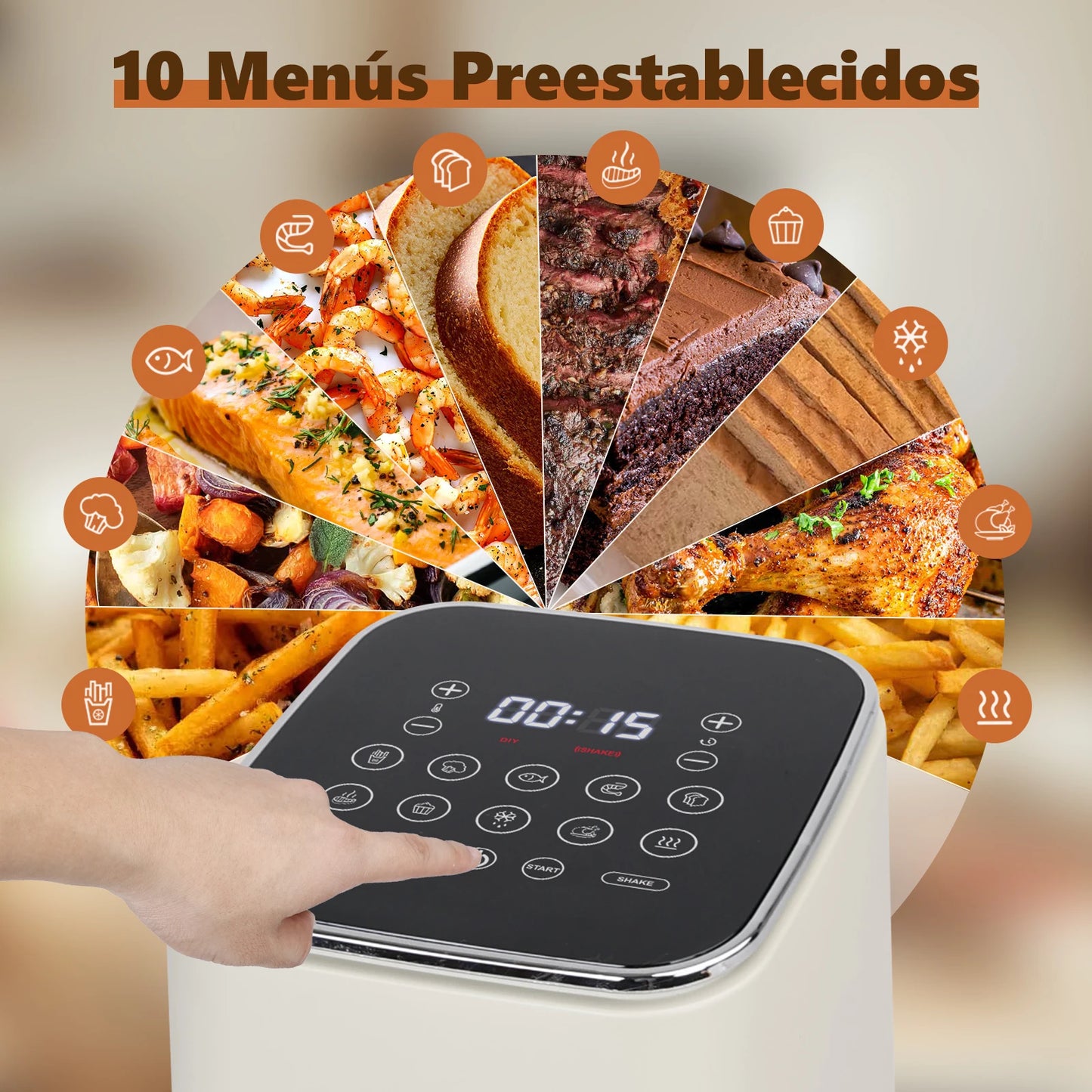 2L Air Fryer, 8 Programs, Led Touch Screen, Adjustable Time and Temperature, Removable Non-Stick Grid, 1200W