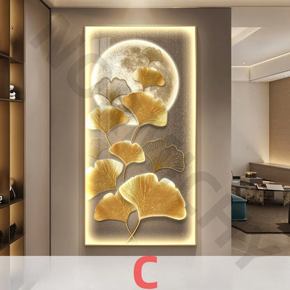 Led Light  Decorate living room dining room  orridor Bedroom staircase Simple Modern Hanging Painting Mural Ginkgo Mural Lamp