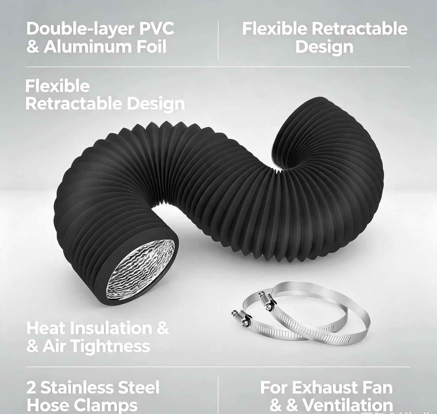 HTMCK 4 inch Dryer Vent Hose with 2 Stainless Steel Clamp Air Ducting Heavy-Duty Flexible Exhaust Pipe Kitchen