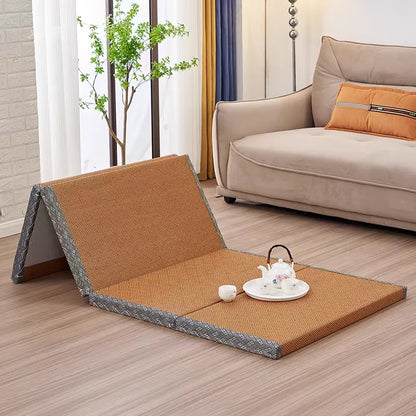 Japanese Folding Tatami Mattress Floor Mat with Artificial Rattan Surface & Coconut Fiber Core Futon Yoga Meditation Mat