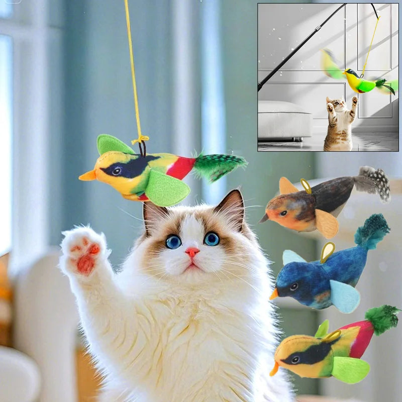 Wall‑Mounted Sound‑Activated Plush Bird Catnip Toy, Interactive Kitten Chasing Teaser, Indoor Pet Play Entertainment Accessory