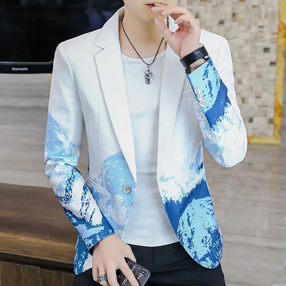 Blazer New Men's Fashion Business Gentleman Slim Print British Style Outdoor Performance Trend Wedding Banquet Casual Blazer