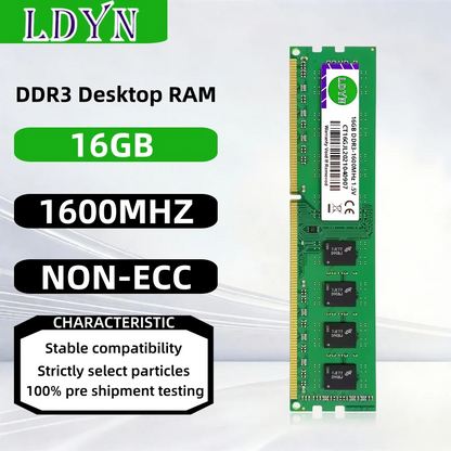 DDR3 16GB 1600MHZ  Desktop Memory Ram PC3-12800 UDIMM 240Pin Non-ECC Unbuffered 1.5V CL11 Dual Rank