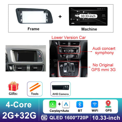 12.3 inch GPS Navigation Wireless Carplay Android 16 for Audi Q5 2009 - 2017 BT Car Multimedia Video Radio Player 4G Auto Tools
