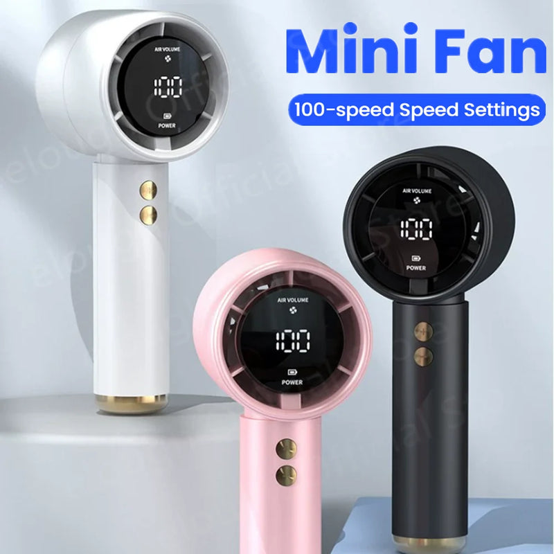 Portable Mini Handheld Fan Type C Rechargeable Digital Display Fan High-Speed Electric Cooling Fan Desktop Outdoor Small Fans