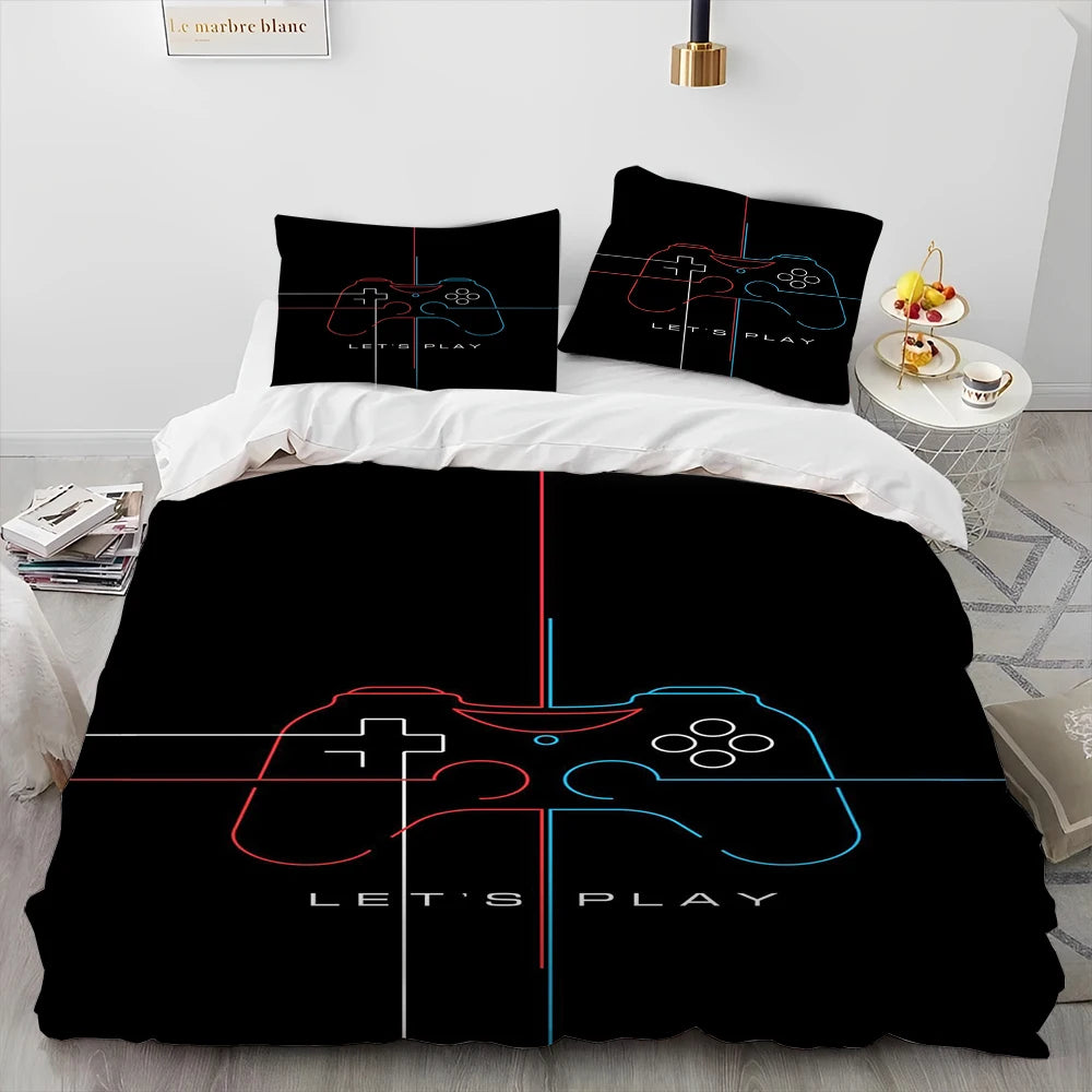 Cartoon Gamer Game Controller Comforter Bedding Set,Duvet Cover Bed Set Quilt Cover Pillowcase,King Queen Size Bedding Set Child