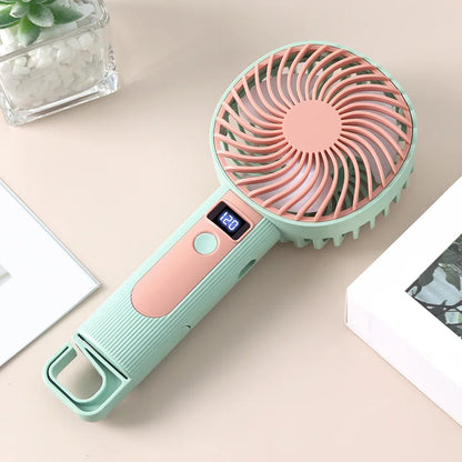 Portable Mini Handheld Small Fan Usb Rechargeable With Stand Digital Display Cooling Fan Suitable For Office Travel Outdoor Use