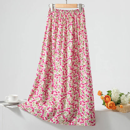 New 2024 Elegant Women Tulle Skirt Korean Fashion Boho Floral A Line Ladies Pleated Skirt Summer Chic High Waist Party Vestidos