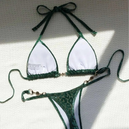 Sexy Leopard Velvet Bikini Mini Micro Thong Bikinis Women Swimwear Female Swimsuit Two-piece Bikini Set Halter Bathing Suit Swim