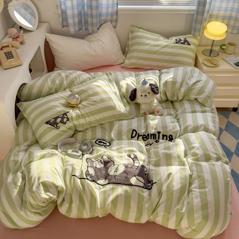 Brown Stripe Bedding Comforter Set Pillowcase bed sheet Single Full Size Bed Linen Duvet Cover Set Queen/King Double Single Bed