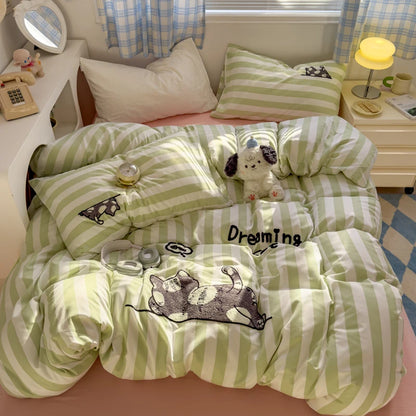 Brown Stripe Bedding Comforter Set Pillowcase bed sheet Single Full Size Bed Linen Duvet Cover Set Queen/King Double Single Bed