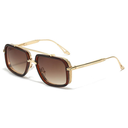 Large Square Sunglasses Men Steampunk Style Metal Pilot Sun Glasses Luxury Designer Brand Eyewear Fashion Shades Double Beam