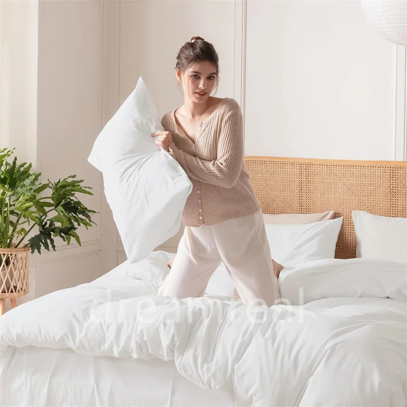 100% Cotton Bed Linen Bedding Set Washed Cotton Four Pieces Bed Sheet Set Comforter Sets Dolid Double Couple Bed Quilt Cover