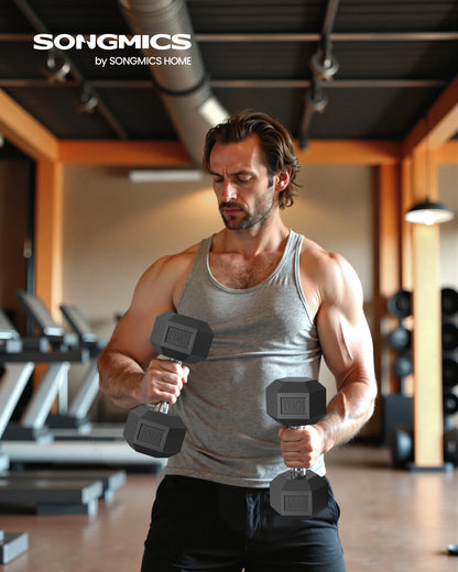 SONGMICS Dumbbell Set, Set of 2 Hexagonal Dumbbells, Suitable for Training, Bodybuilding, Weightlifting at Home