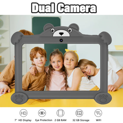PRITOM Kids Learning Tablet PC 7 inch Android 2GB RAM 32GB ROM WiFi Bluetooth with Bear-shaped protective case