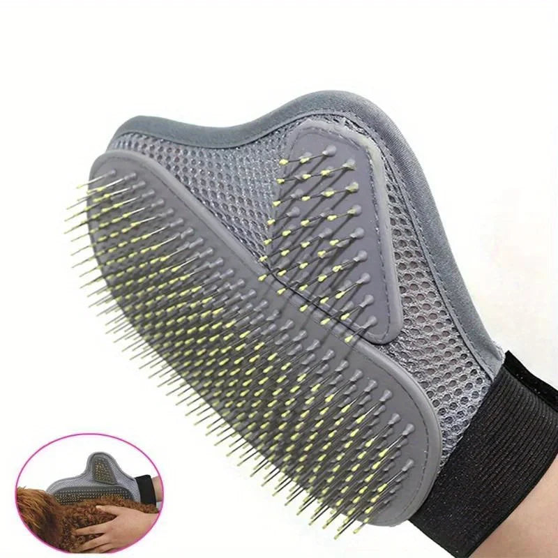 Gentle Deshedding Pet Grooming Glove - Efficient Dog & Cat Hair Removal Brush with Massage Tips for Stress-Free Grooming