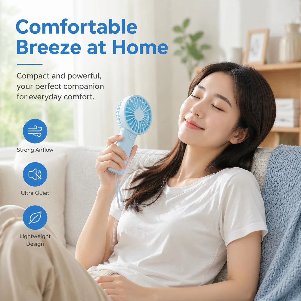 Latest Portable Fan Compact Handheld Fan - Portable, Battery-Powered Personal Cooling Device for Travel & Outdoor Use No Battery
