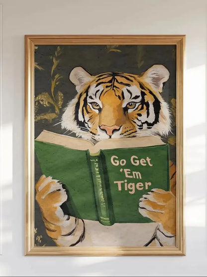 Humorous Bookworm Wall Art Decor for Library Office Study - Unique Theme Home Decorative Painting