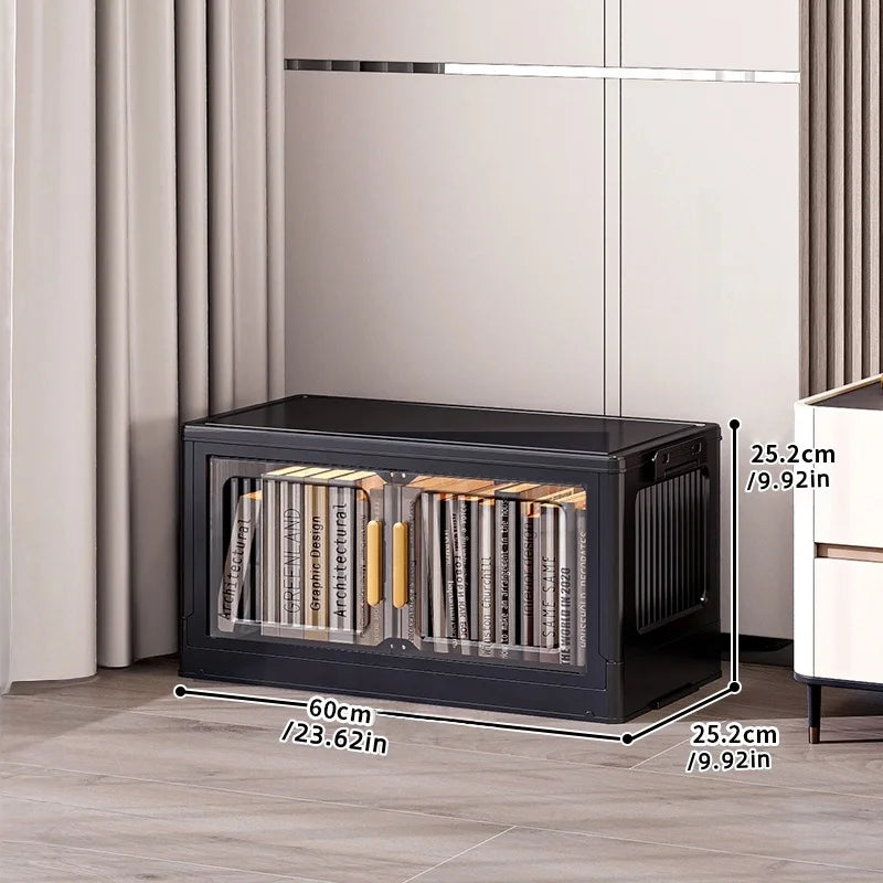 Foldable Clear Double-Door Storage Cabinet Large Space-Saving Mobile Organizer Dustproof Moisture-Proof for Kitchen Living Room