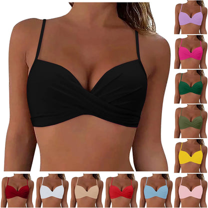 Women Lace Up Swimwear Tops Underwire Full Coverage Bikini Top Push Up Swim Crop Top Tie Back Matching Men And Women Swimsuits