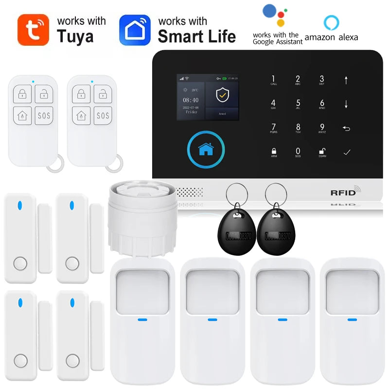 Smart Home Solar powered siren Tuya WIFI GSM Alarm System Wireless Smart Life APP 433MHz Safe Security Gap PIR Motion with Alexa