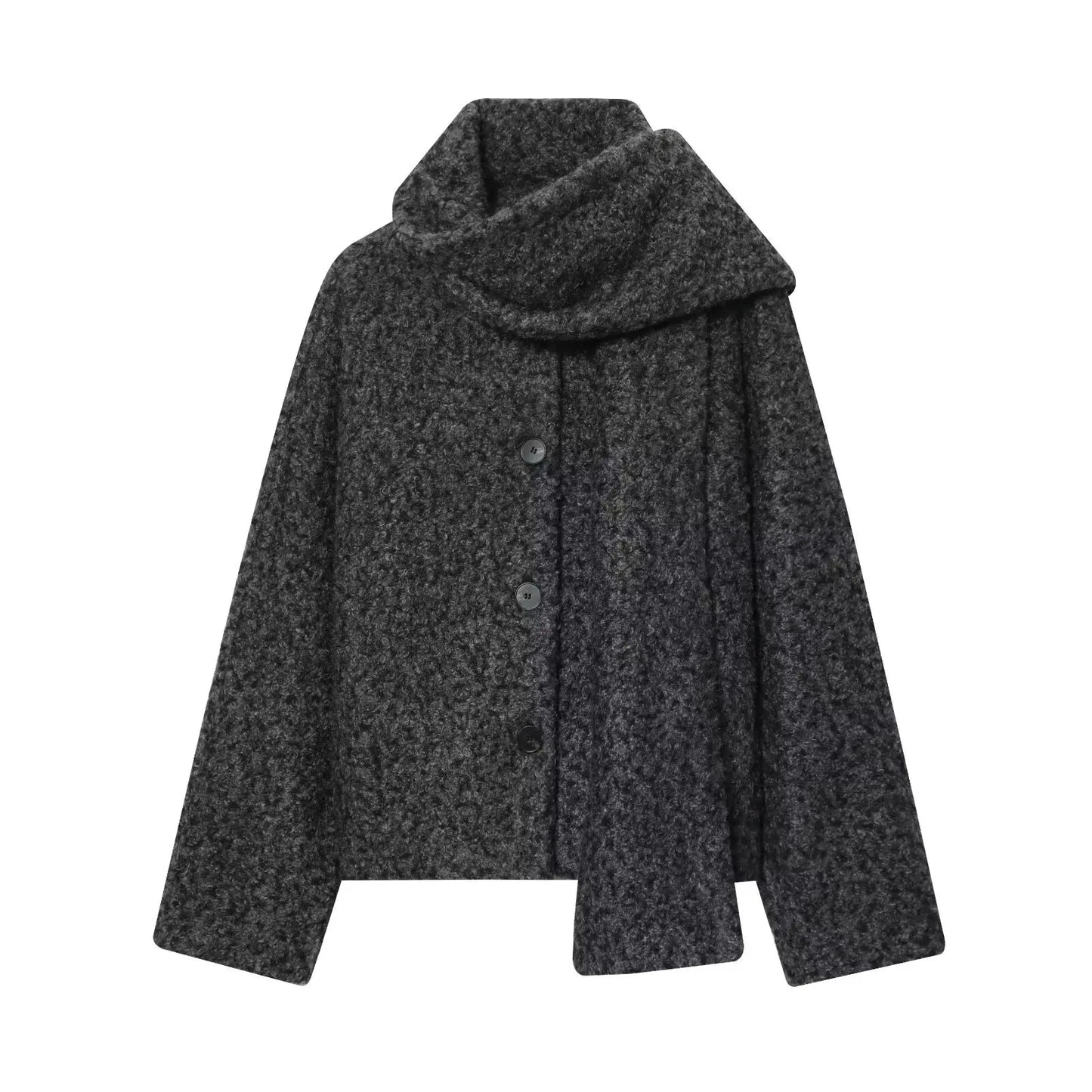Winter Soft Loose Classical Thick Coat Fashion Simple Office Scarf Botton Wool Jacket Vintage Easy Match Warm Commuter Outerwear