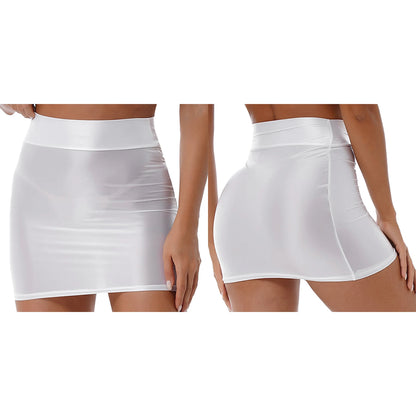 Womens Ladies Pencil Skirt Glossy Rave Party Clubwear Fashion Stretchy Casual Solid Color High Waist Bodycon Mini Skirts