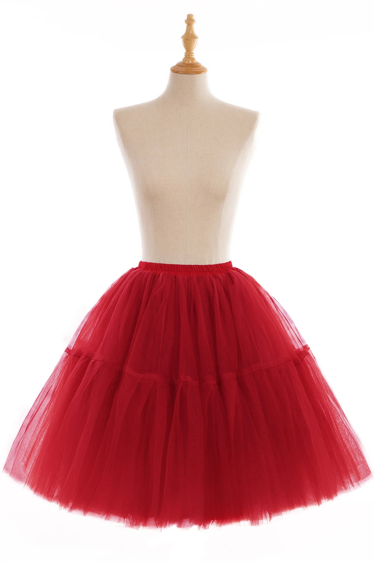 Fashion Red Multi-Layers Tulle Skirts Women Elastic Waist Puffy Knee Length Tutu Petticoat Lolita Cosplay Underskirt Jupons