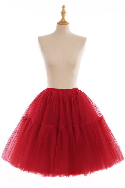 Fashion Red Multi-Layers Tulle Skirts Women Elastic Waist Puffy Knee Length Tutu Petticoat Lolita Cosplay Underskirt Jupons