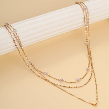 LATS Multilayer Pearl Cross Love Heart Pendant Necklaces for Women Gold Color Fashion Collarbone Neck Chain 2024 Trend Jewelry