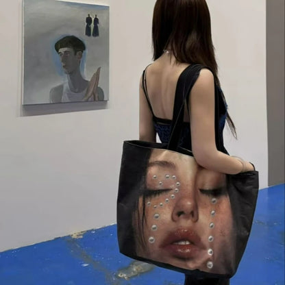 New Stylish Large-capacity Waterproof Shoulder Bag - Creative Women's Face-print Handbag - DuPont Paper Large Shopping Bag