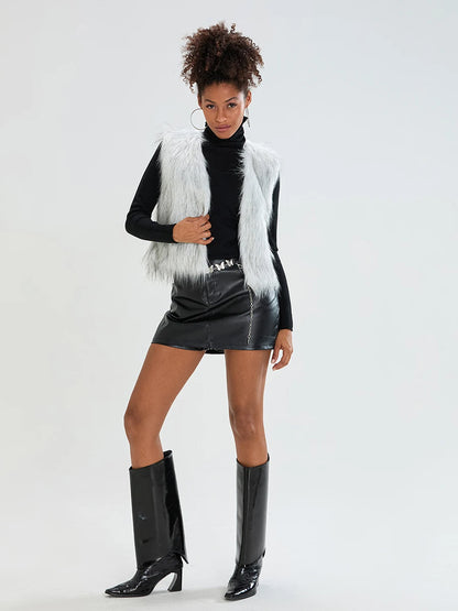 Women Faux Fur Vest Coat Sleeveless Open Front Gilet Outerwear for Fall Winter Casual Street