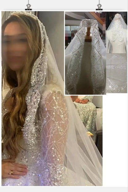 Bridal Wedding Veil Sparkling Pearl Sequins Lace Cathedral Wedding Accessories Hair Accessories 2025 New Veil custom made
