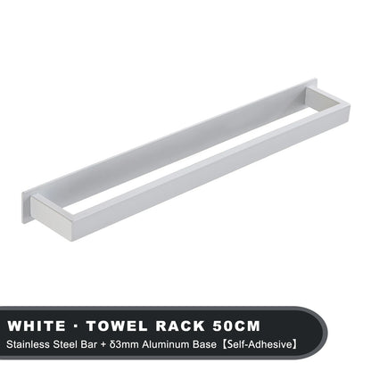 Black Stainless Steel Towel Holder No Drill Wall Shower Towel Shelf Kitchen Towel Hanger Rail Bathroom Towel Rack Self Adhesive