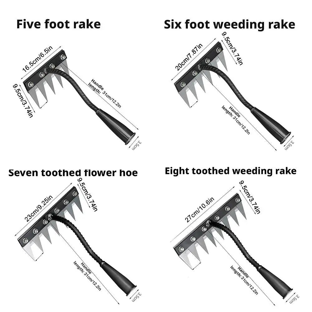 5/6/7/8 Teeth Garden Rakes Weeding Tool Hand Agricultural Nail Harrow Metal Harrow Effortless Soil Turning Farming Tools