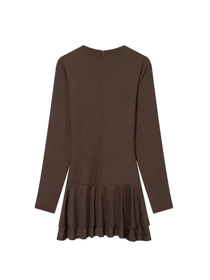 TFAFXY Women's Fashion Dress 2025 Autumn New Solid Pleated Long Sleeves Dress Women Hight Street Party Dress