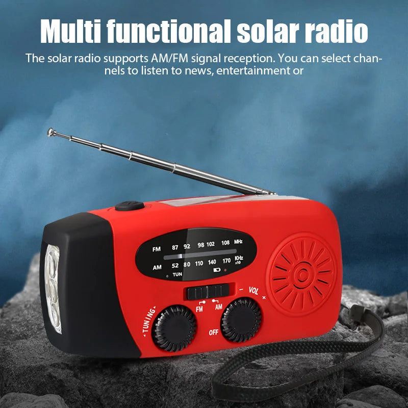 Portable Multifunctional Hand Radio Crank Dynamo Solar Powered Weather Radios NOAA/AM/FM Emergency LED Flashlight Power Bank