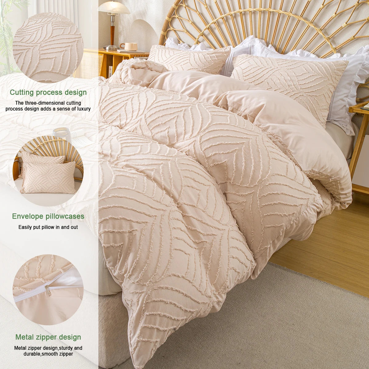 3pcs Cutting Flower Bedding Set with Zip Closure - Polyester, All-Season Comforter Set (Comforter & Pillow Shams Not Included)