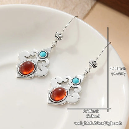 Traditional Earrings, Ethnic Tribal Earrings, Glass Stones, Carved Long Earrings, Heart Shape Earrings,