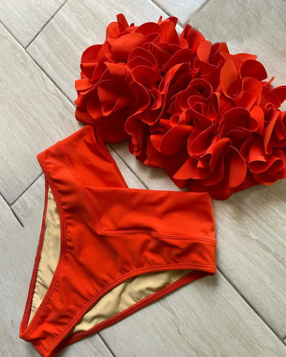 2026 New Summer New Sexy Petal Push Up Backless Bikini Set Women Fashion Flower Ruffles Bikini Lady Solid Beachwear Bathing Suit