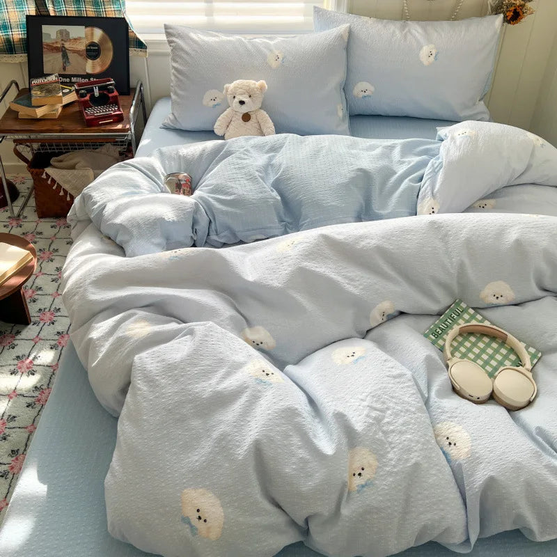 Ins Style Printed All-Cotton Bedding Set Antibacterial Dormitory Bedclothes for Students Comfort Skin-Friendly Home Decoration