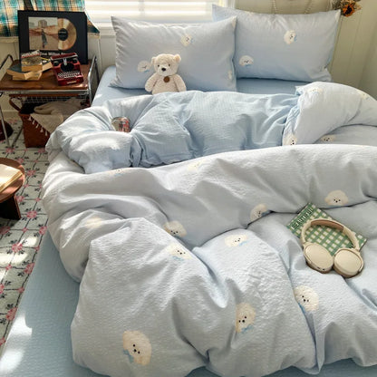 Ins Style Printed All-Cotton Bedding Set Antibacterial Dormitory Bedclothes for Students Comfort Skin-Friendly Home Decoration