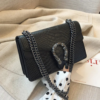 Retro Style Fashion Chain Shoulder Bag for Women Snake Pattern Crossbody Small Square Bag Trendy Accessory