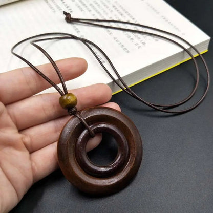 Retro Ethnic Round Wooden Leaf Owl Long Sweater Chain Necklace Women Vintage Clock Pendant Female Jewelry Neck Accessories Gifts