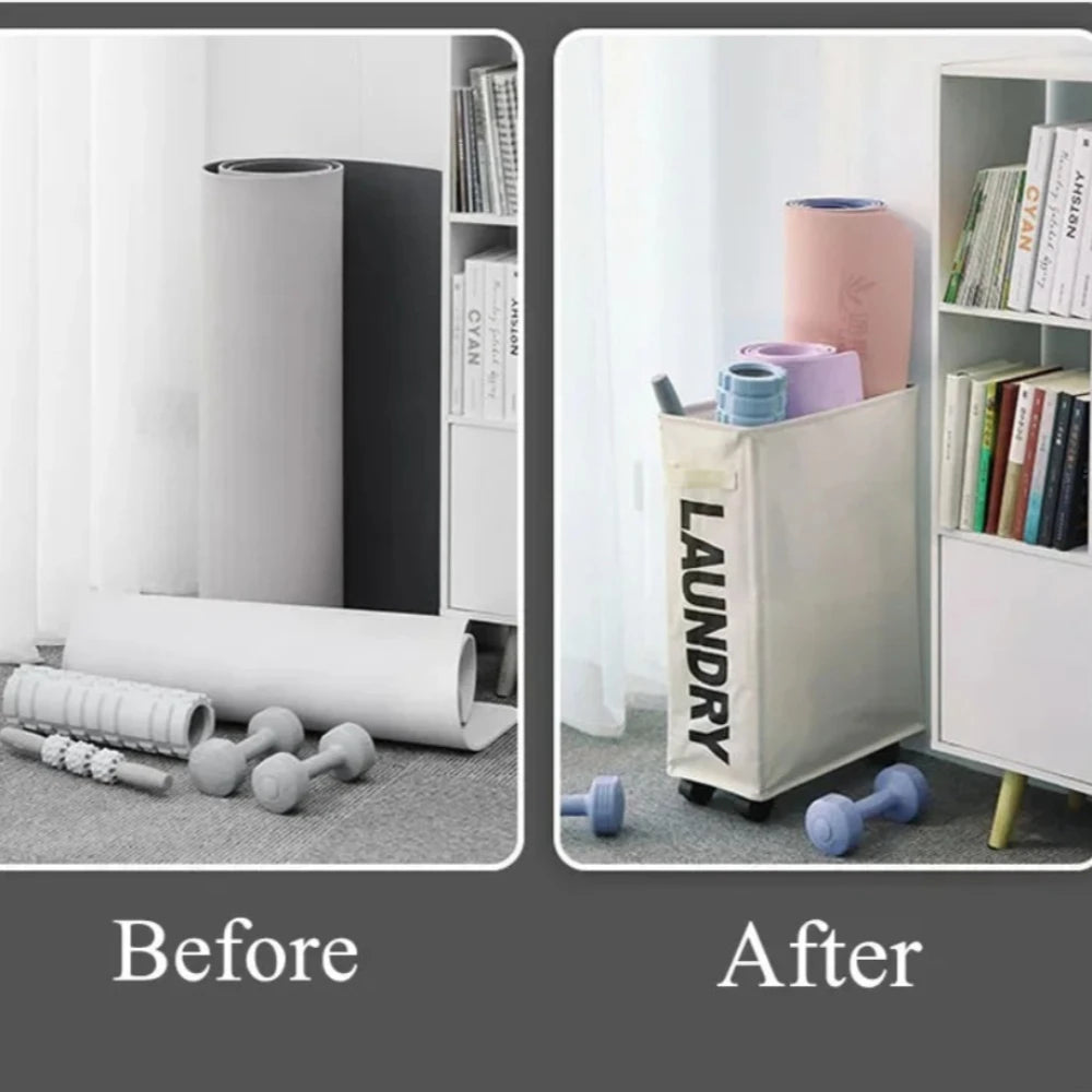 Yoga Mat Storage Artifact Home Dust-proof Storage Basket with Wheels Dirty Clothes Hamper Narrow Space Storage Organizer