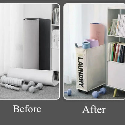Yoga Mat Storage Artifact Home Dust-proof Storage Basket with Wheels Dirty Clothes Hamper Narrow Space Storage Organizer