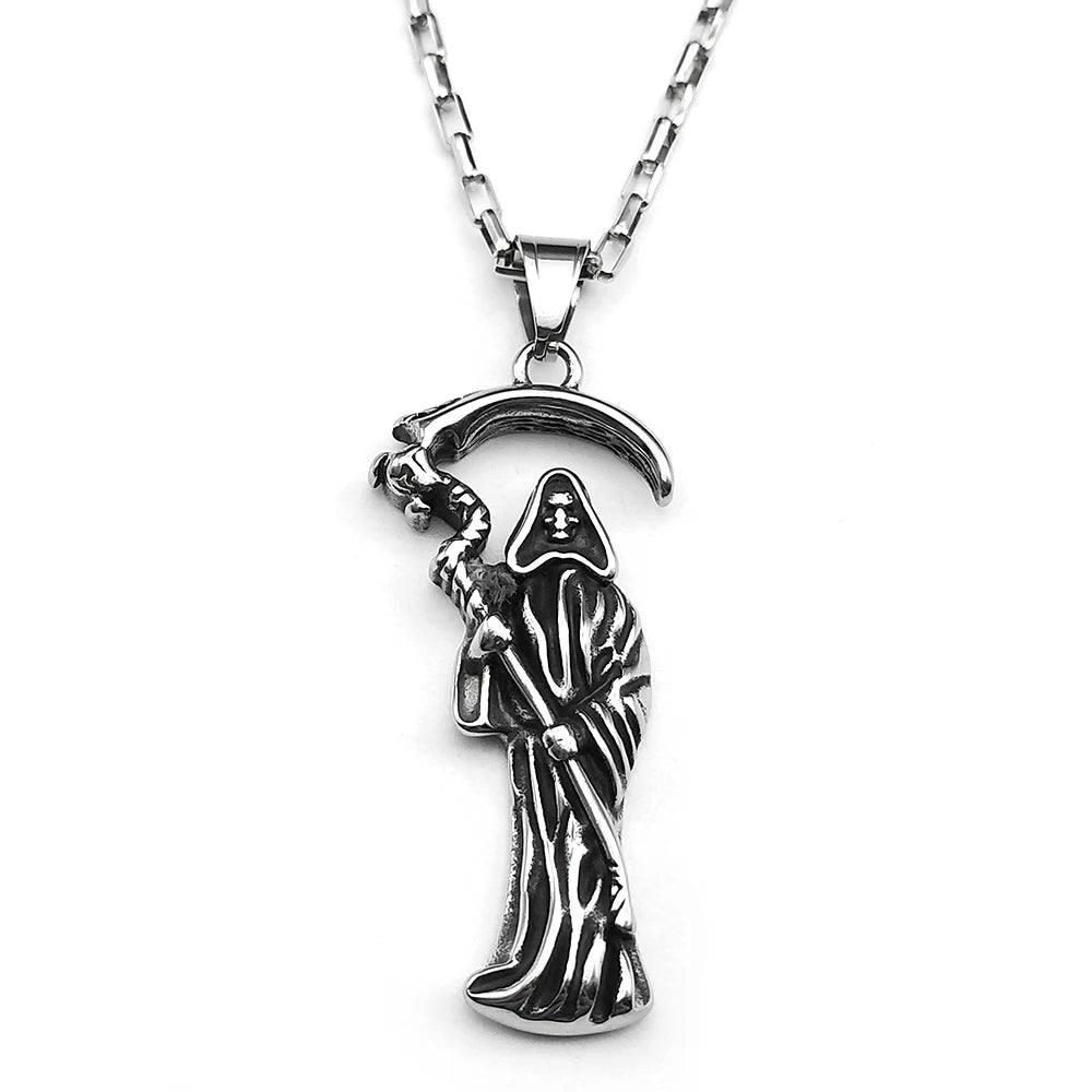 Holy Saint Death Santa Muerte Grim Reaper Necklace for Men Stainless Steel Silver Color Male Chain Necklaces Jewelry Gift