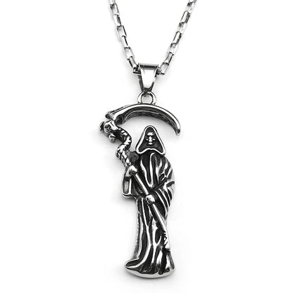 Holy Saint Death Santa Muerte Grim Reaper Necklace for Men Stainless Steel Silver Color Male Chain Necklaces Jewelry Gift