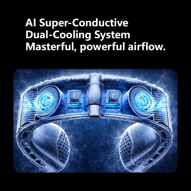 Lenovo Portable Neck Fan Rechargeable Ultra Long Battery Life Quiet Foldable Wearable Personal Cooler 199-Gear Ice Cooling