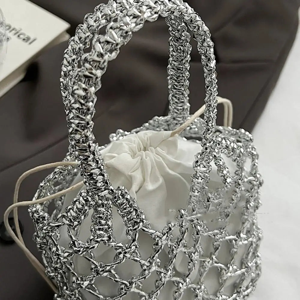 Fashion Luxury Women Woven Handbag Large Capacity Storage Bag Drawstring Bag Portable Woven Bag Weave Bucket Bag For Girls